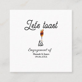 Let's toast to engagement party name date glass quadratische visitenkarte
