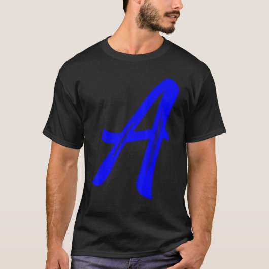 Letter A Alphabet Large Blue Graphic Initial T-Shirt (Vorderseite)