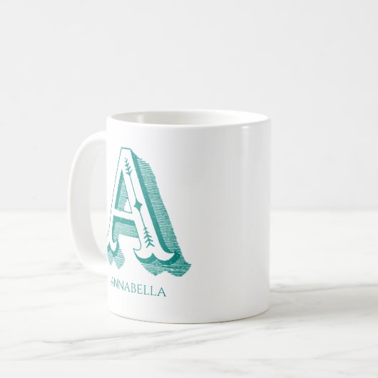 Letter A Aquamarin Monogram Modern Name Kaffeetasse (Vorderseite Links)