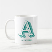 Letter A Aquamarin Monogram Modern Name Kaffeetasse (Links)
