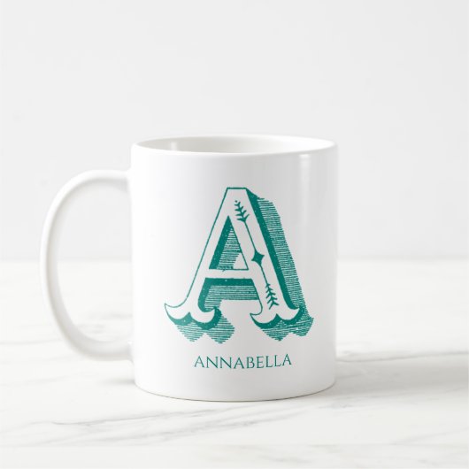 Letter A Aquamarin Monogram Modern Name Kaffeetasse (Links)