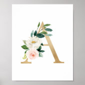 Letter A Blush Floral Monogram Imitate Gold Foil Poster (Vorne)