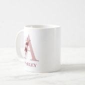Letter A Burgundy Blush Floral Kaffeetasse (Vorderseite Links)