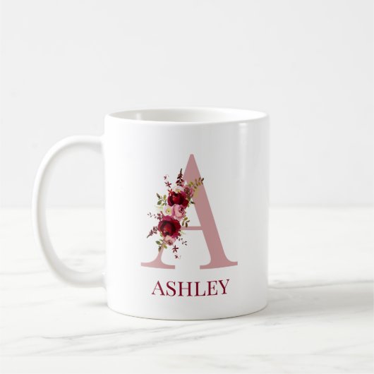 Letter A Burgundy Blush Floral Kaffeetasse (Links)