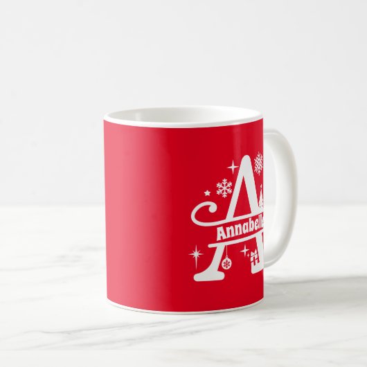 Letter A Christmas Monogram Initial Name Red Kaffeetasse (VorderseiteRechts)