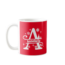 Letter A Christmas Monogram Initial Name Red