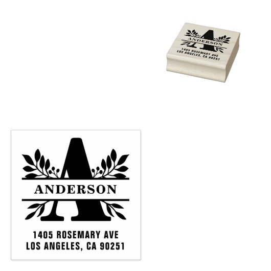 Letter A Classic Foliage Family Monogram-Adresse Gummistempel (Stempel)