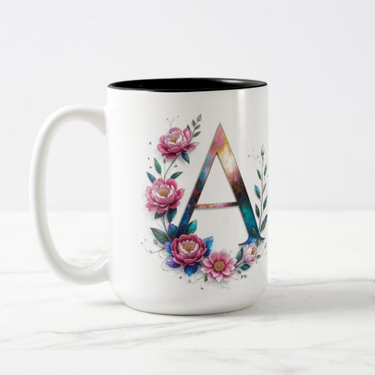 Letter A Coffee Tasse - Blumendesign für Geschenke (Links)