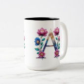 Letter A Coffee Tasse - Blumendesign für Geschenke (VorderseiteRechts)
