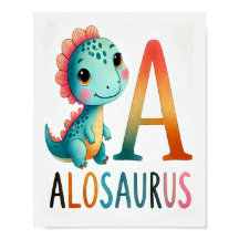 Letter A, Dinosaur Alphabet Watercolor Poster
