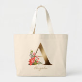 Letter A Elegant Floral Gold Monogram Jumbo Stoffbeutel (Vorne)
