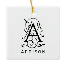 Letter A Elegant Monogram Christmas Ornament