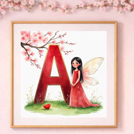 Letter A Fairy Nursery Poster - Cherry Blossoms