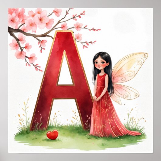Letter A Fairy Nursery Poster - Cherry Blossoms (Vorne)