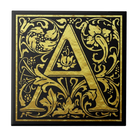 Letter A First Letter Imitat Gold Black Fliese (Vorderseite)