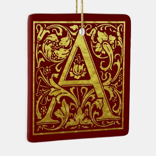 Letter A First Letter Imitats Gold und Rot Keramikornament (Rechts)