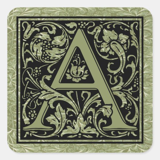 Letter A First Letter Monogram Quadratischer Aufkleber (Vorderseite)
