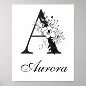 Letter A Floral Modern Black Monogram Kinderzimmer Poster (Vorne)