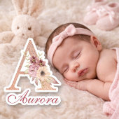 Letter A Floral Rose Gold Monogram Aufkleber