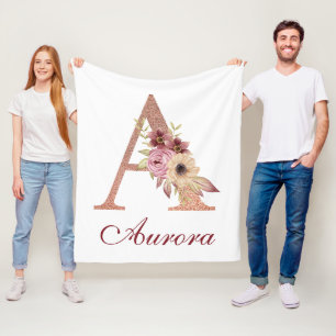 Letter A Floral Rose Gold Monogram Kinderzimmer Fleecedecke