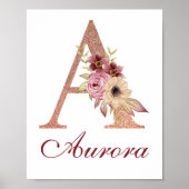 Letter A Floral Rose Gold Monogram Kinderzimmer Poster (Vorne)