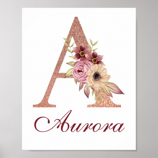 Letter A Floral Rose Gold Monogram Kinderzimmer Poster (Vorne)