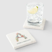 Letter A florengartenmonogramm personalisiert Steinuntersetzer (Seitenansicht)