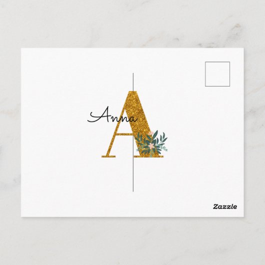 Letter A Golden Monogram Postkarte (Rückseite)