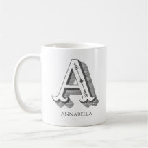Letter A Grey Monogram Modern Name