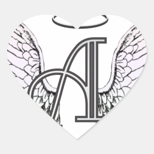 Letter A Initial Monogram mit Angel Wings & Halo Herz-Aufkleber (Vorderseite)