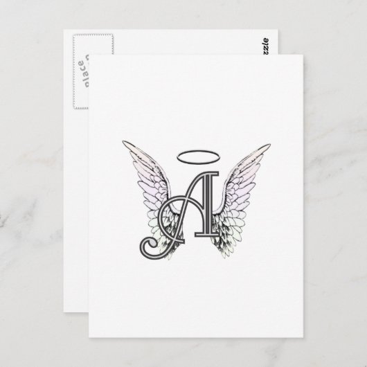 Letter A Initial Monogram mit Angel Wings & Halo Postkarte (Vorne/Hinten)