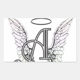 Letter A Initial Monogram mit Angel Wings & Halo Rechteckiger Aufkleber