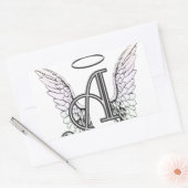 Letter A Initial Monogram mit Angel Wings & Halo Rechteckiger Aufkleber (Umschlag)
