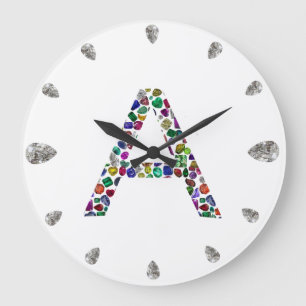 LETTER-A, made with Gemstones Große Wanduhr