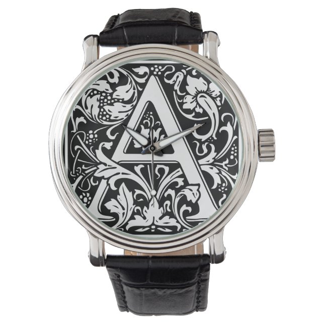Letter A Medival Monogram Art Nouveau Armbanduhr (Vorderseite)