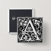 Letter A Medival Monogram Art Nouveau Button (Vorne & Hinten)