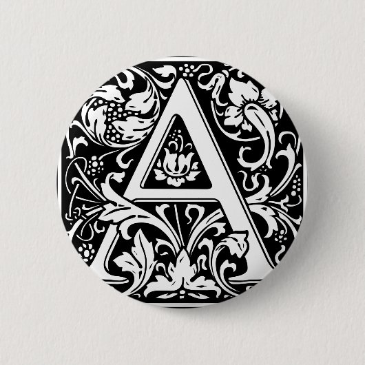 Letter A Medival Monogram Art Nouveau Button (Vorderseite)