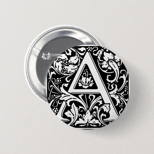 Letter A Medival Monogram Art Nouveau Button (Vorne & Hinten)