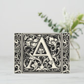 Letter A Medival Monogram Art Nouveau Einladung (Stehend Vorderseite)