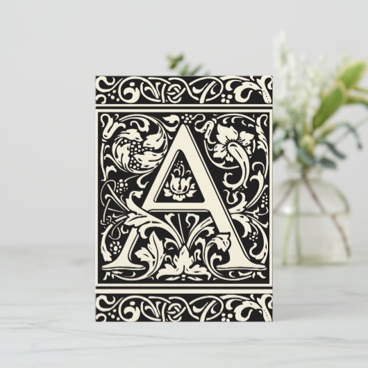 Letter A Medival Monogram Art Nouveau Einladung (Stehend Vorderseite)