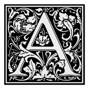 Letter A Medival Monogram Art Nouveau Poster