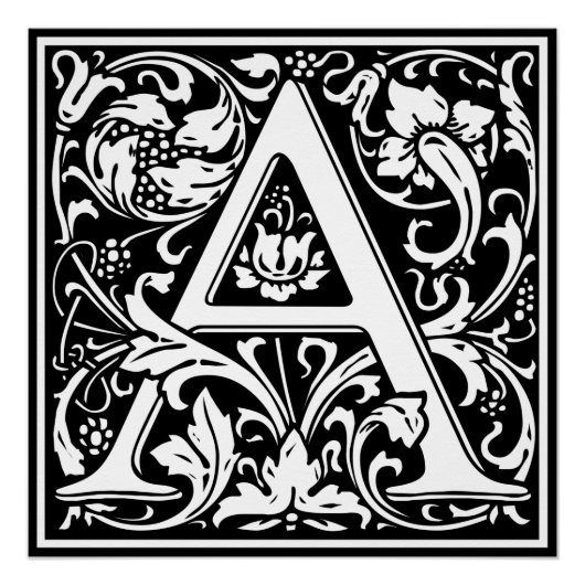 Letter A Medival Monogram Art Nouveau Poster (Vorderseite)