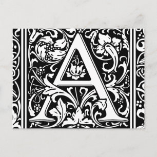 Letter A Medival Monogram Art Nouveau Postkarte