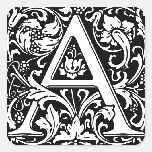 Letter A Medival Monogram Art Nouveau Quadratischer Aufkleber (Vorderseite)