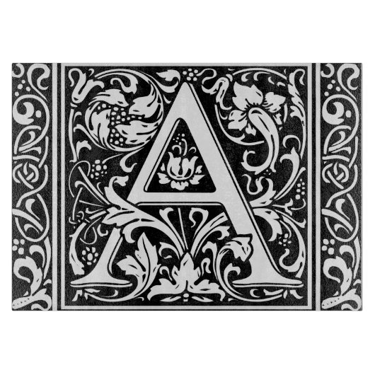 Letter A Medival Monogram Art Nouveau Schneidebrett (Vorderseite)