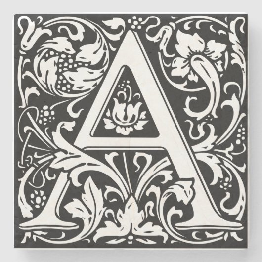 Letter A Medival Monogram Art Nouveau Steinuntersetzer (Vorderseite)