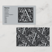 Letter A Medival Monogram Art Nouveau Visitenkarte (Vorne/Hinten)