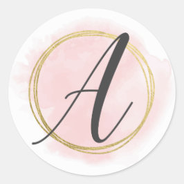 Letter A Monogram Blush Pink Watercolor Gold Chic Runder Aufkleber