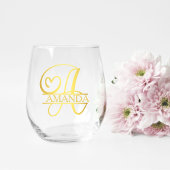 Letter A Monogram Bridesmaid Gift, Modernes Elegan Weinglas Ohne Stiel