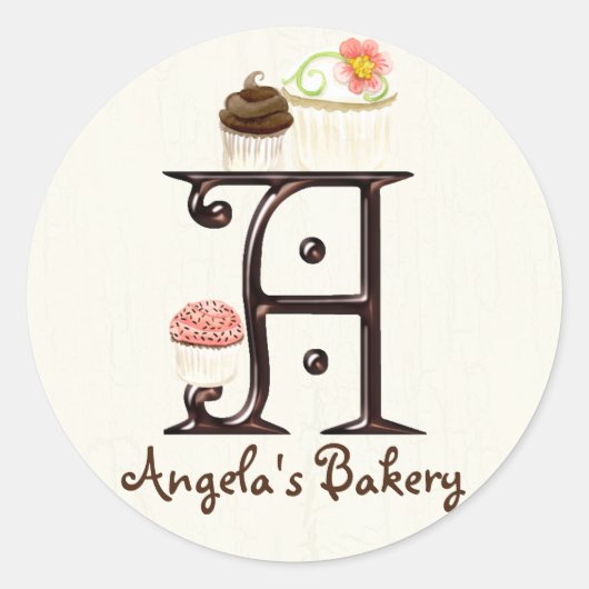 Letter A Monogram Cupcake Logo Business-Aufkleber Runder Aufkleber (Vorderseite)